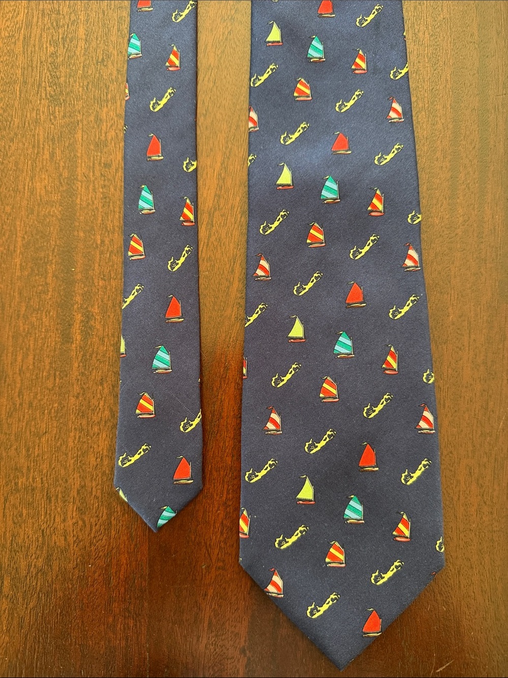 English Sports Shop Navy Bermuda Silk Tie with Sailboats & Island Motif